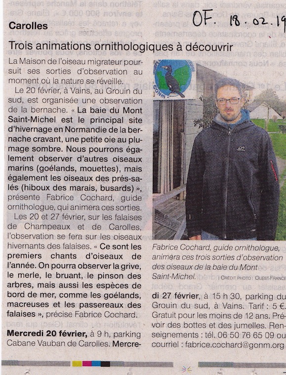 Ouest-France du 18 février 2019, rubrique locale.