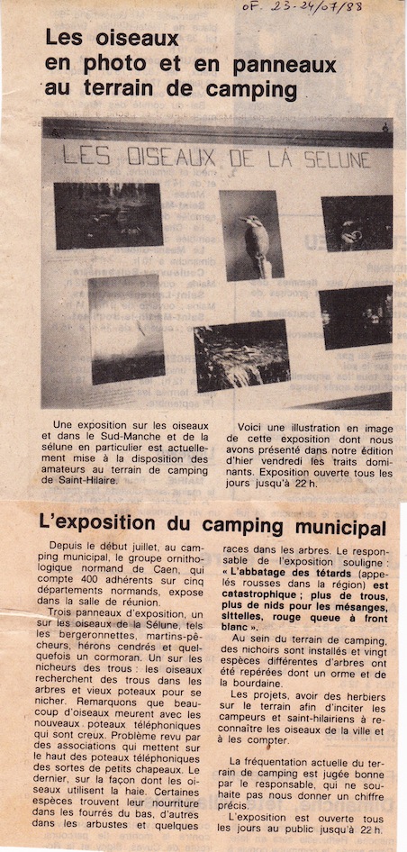 Ouest-France, 23 et 24 juillet 1988<br />Quelques généralités d'actualité : les poteaux téléphoniques et l'abattage des arbres têtards - qui n'a pas cessé depuis...-