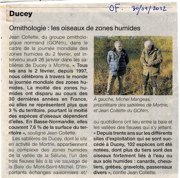 Ouest-France, 30 janvier 2012<br />Bref bilan ZH locales et normandes