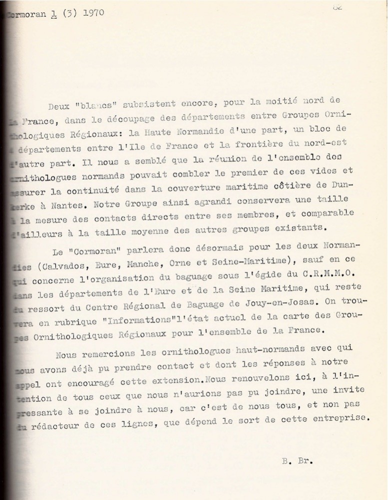 Le Cormoran n°3 (1970) 1 : 82<br />BRAILLON B. (1970) - Editorial. Le Cormoran, 1 : 82.