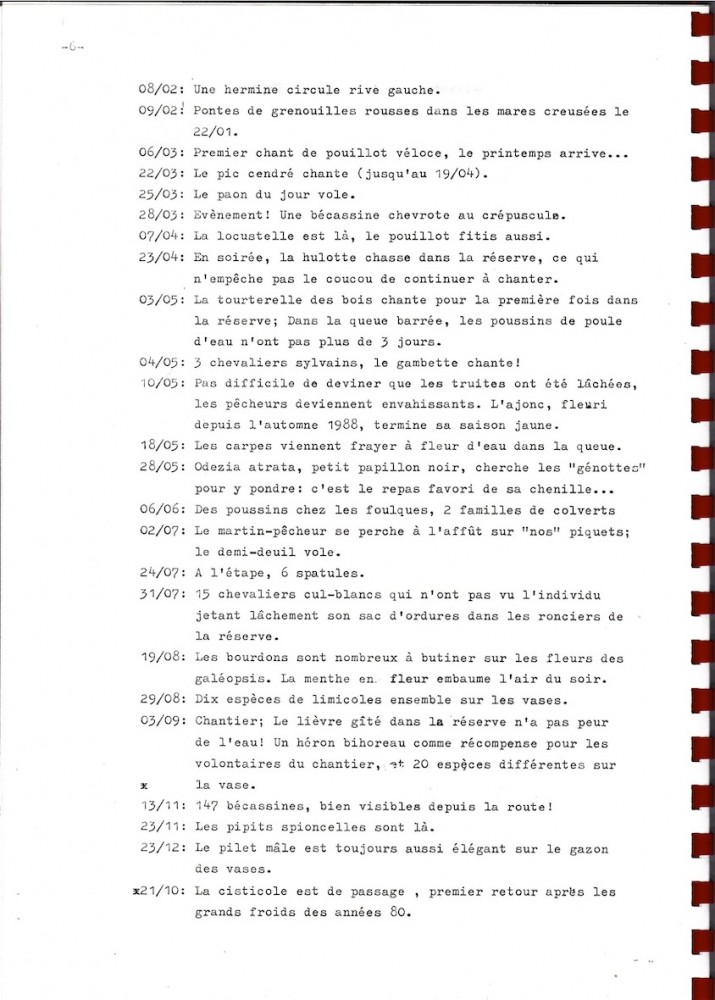 L'&quot;almanach naturaliste&quot; dresse une liste de petits faits marquants, pas seulement ornithologiques. On rêve de lire que le pic cendré chante encore régulièrement à Saint-Manvieu en 1988...