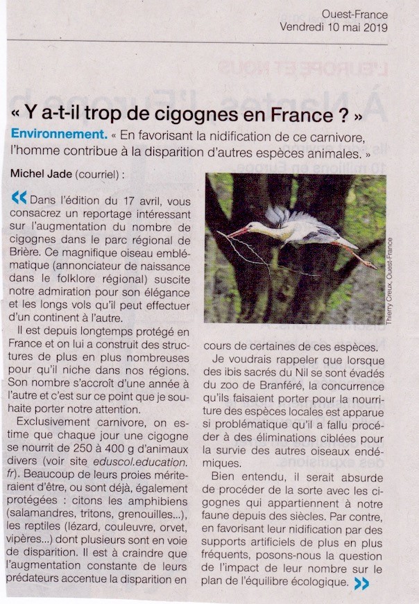 Ouest-France Courrier des lecteurs 10 mai 219