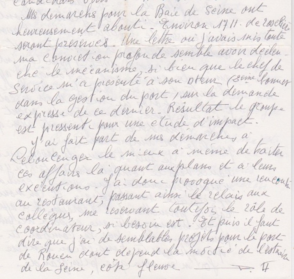 Courrier de René Loret à JCo du 2 février 1978. Il rapporte le résultat de ses démarches auprès des responsables du Port autonome du Havre concernant la préservation d'une zone de roselière non exploitée pour la protection des mésanges à moustache nicheuses.