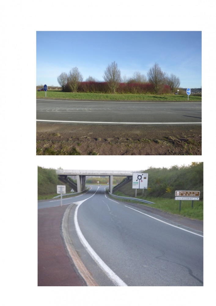 Deux vues de l'habitat concerné, pont et rond point.