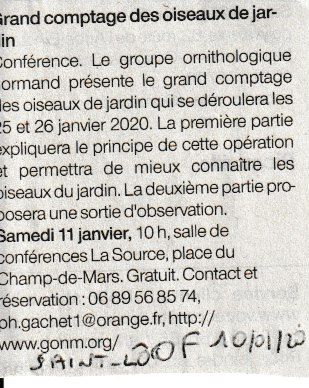 Un peu tronquée au découpage, annonce dans Ouest-France du 10_01_2020