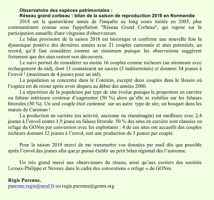 Le Petit Cormoran, bulletin des liaison du GONm. Régis Purenne dresse le tableau des connaissances sur la nidification du Grand corbeau.