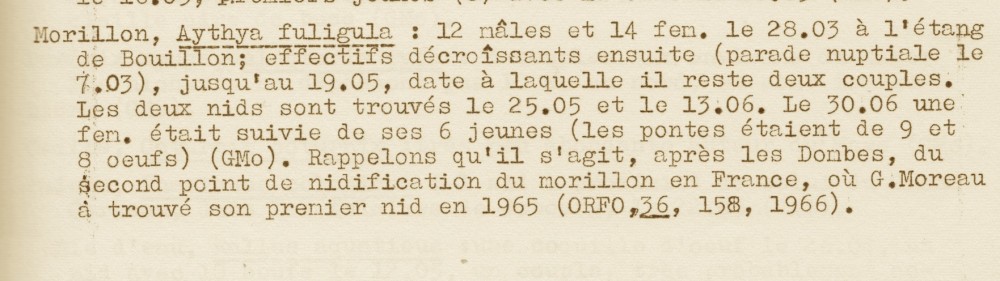 Moreau G. (1968) - in Braillon B - Chronique ornithologique: mars-août 1968. Le Cormoran, 1 (1) :7