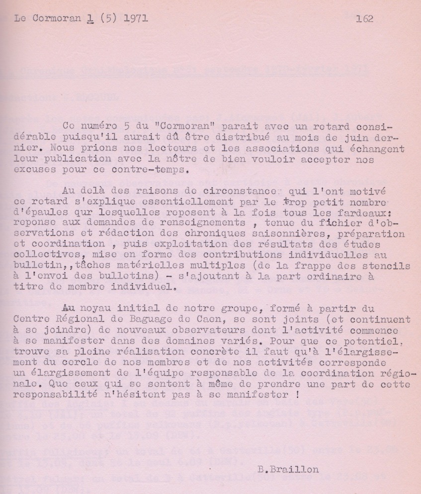Braillon B. (1970) - éditorial; le Cormoran, 1 (5) : 162