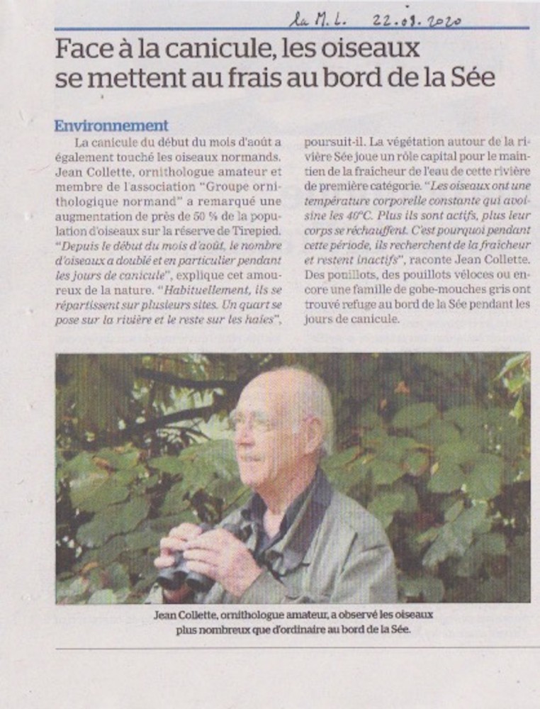 20200822 - TIREPIED-canicule Sée réserve - la ML.jpeg (253.29 Kio) Vu 5935 fois La Manche libre, édition du 22 août 2020<br />Pour la photo, il paraît que le lecteur préfère une figure humaine... Là il faut bien payer de sa personne pour "le bien de la cause".