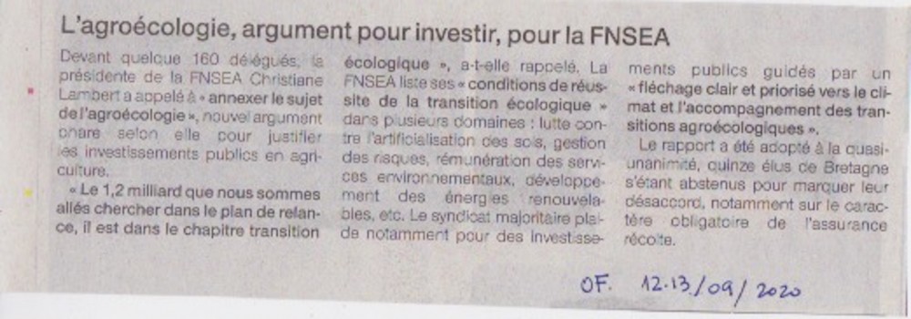 Ouest-France, 12-13 septembre 2020.