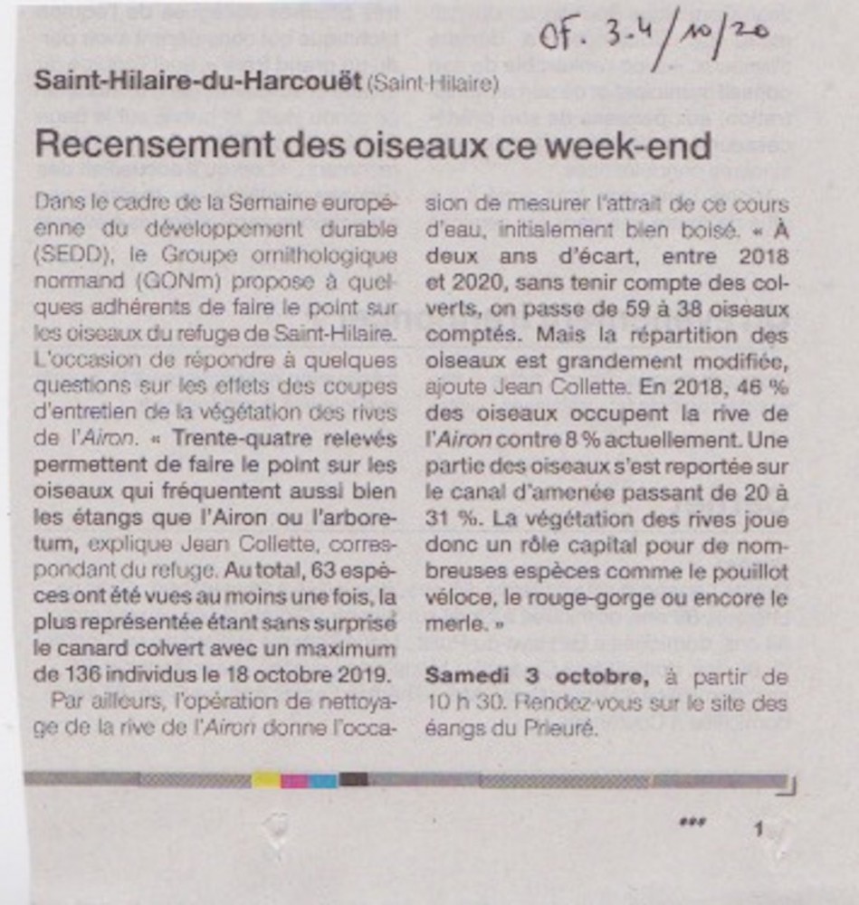 202010- SAINT-HILAIRE - étangs-Airon. annonce- OFjpeg - copie.jpg (238.52 Kio) Vu 7972 fois article publié par Ouest-France, éd du 3-4/10/2020