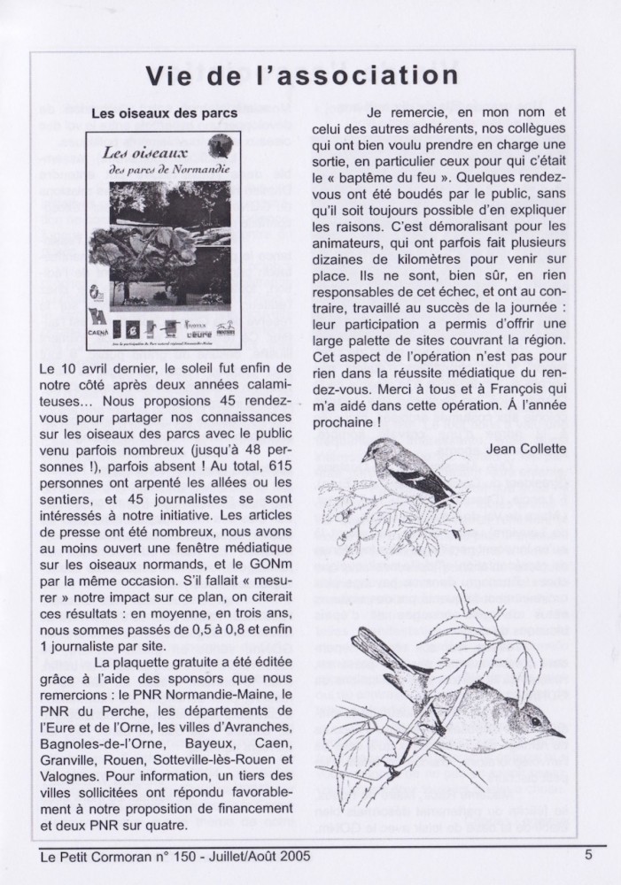 bilan de l'animation publié dans le bulletin de liaison (juillet août 2005)