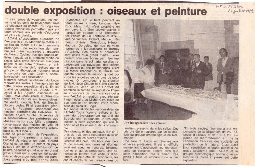 19880724-BRECEY-expo-le Logis- La ML.jpeg (763.83 Kio) Vu 11310 fois le sujet traité par le journaliste de la Manche libre<br />24 juillet 1988