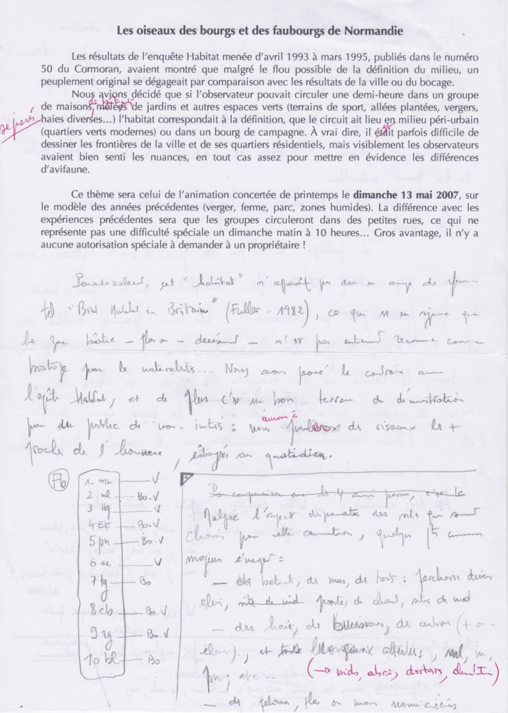 (1) brouillon des commentaires adressé aux animateurs