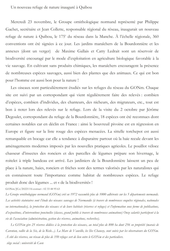 Texte fourni à la presse lors du RV sur le refuge