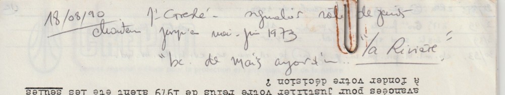 note manuscrite du témoignage reçu de Monsieur Greslé dans le cadre d'une autre enquête (18 août 1990)