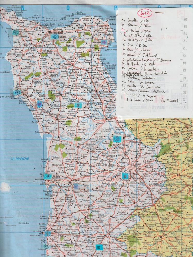 Exemple extrait de la carte de la Manche durant l'organisation du réseau d'animateurs