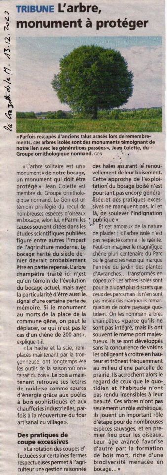 la Gazette de la Manche, 13 décembre 2023