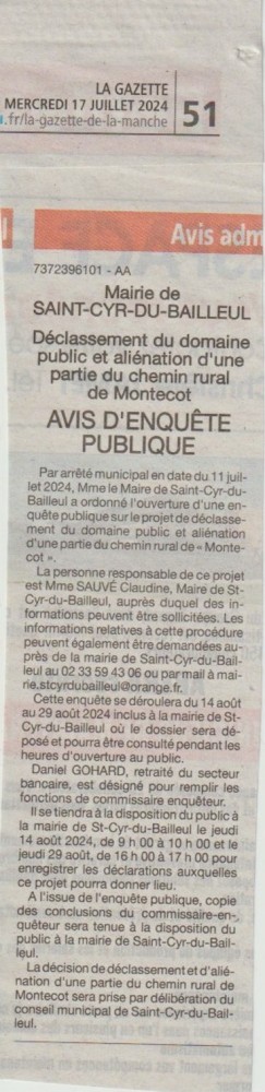 La Gazette de la Manche, mercredi 17 juillet 2024; page annonces légales et judiciaires (à lire dans une salle d'attente?)