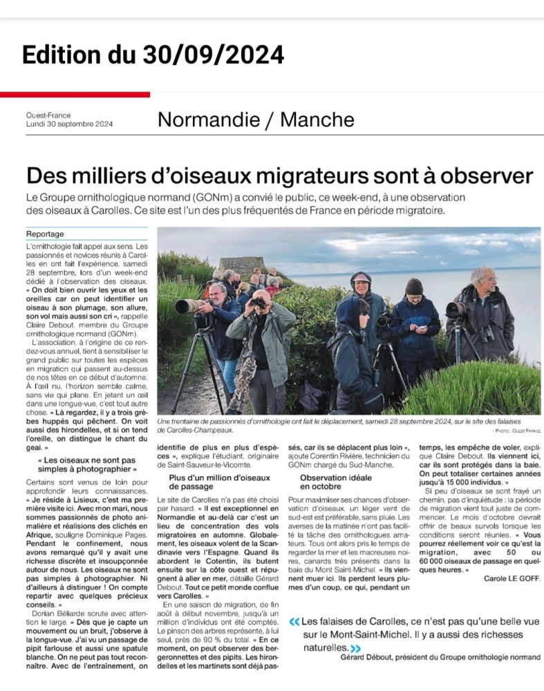 Carolles_20240930-OF.jpg (466.86 Kio) Vu 20876 fois Ouest-France Avranches Granville 20240930