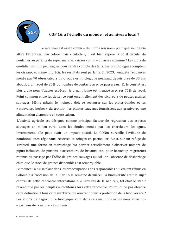 Le texte fourni à la presse locale