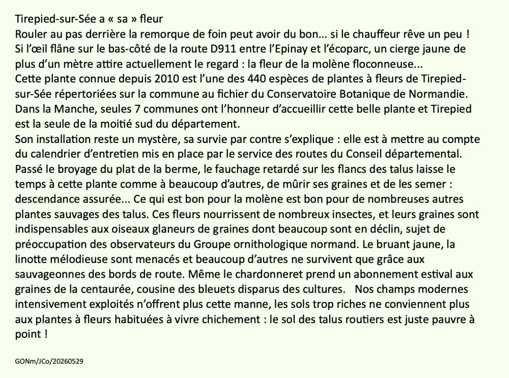 20260529-TIREPIED-Molène D911 copie.jpg (619.85 Kio) Vu 2523 fois Le communiqué transmis aux 3 journaux locaux<br />L'allusion aux sols trop riches générés par l'agriculture moderne n'a pas été reprise.