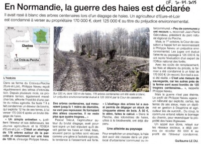 Bocage sacrifié. Article de Ouest-France 21 janvier 2015.