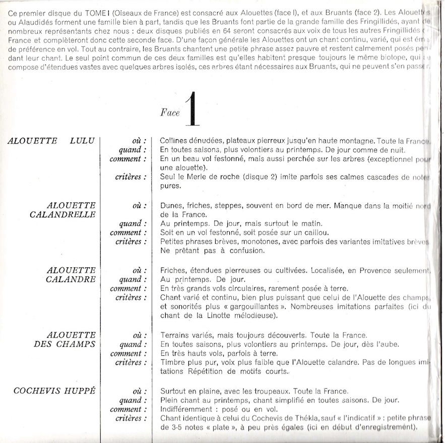 Disque 1 de la série du guide des oiseaux d'Europe; commentaires page intérieure.