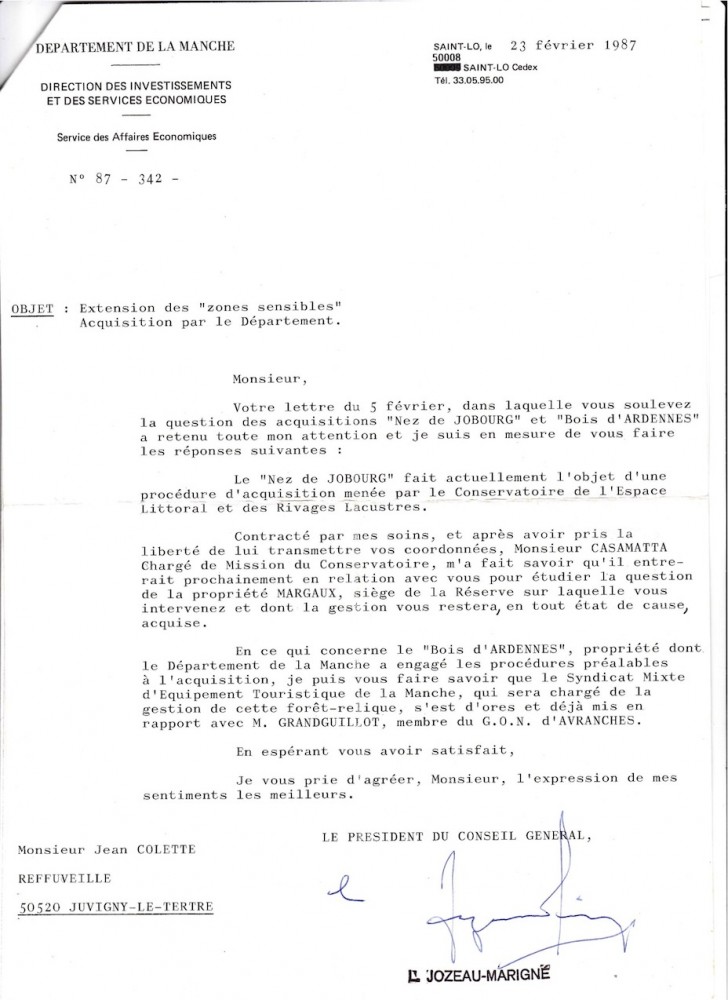réponse du Président du Conseil général de la Manche.