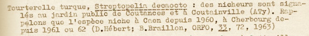 extrait de la chronique ornithologique mars-août 1968; page 11