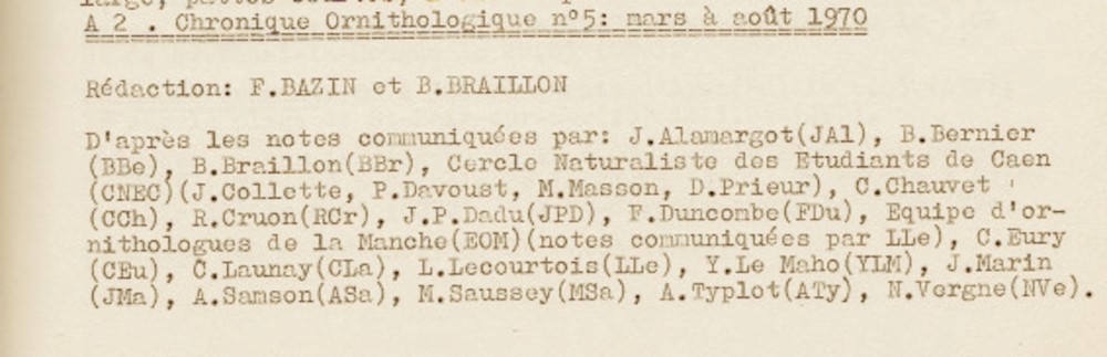 Bazin F. et Braillon B. (1970) - chronique ornithologique n°5 : mars à août 1970. Le Cormoran, 1 (4) : 124