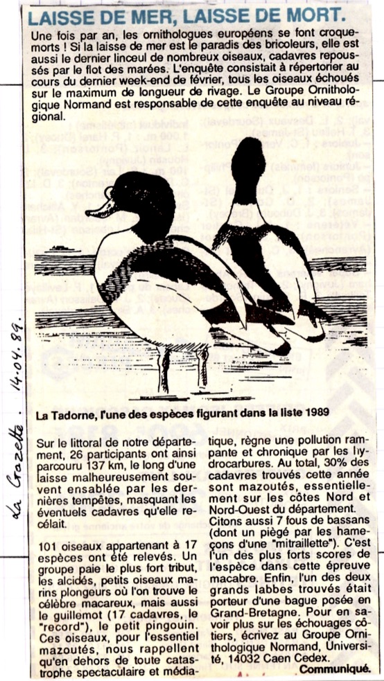 article publié par la Gazette de la Manche, édition du 14 avril 1989