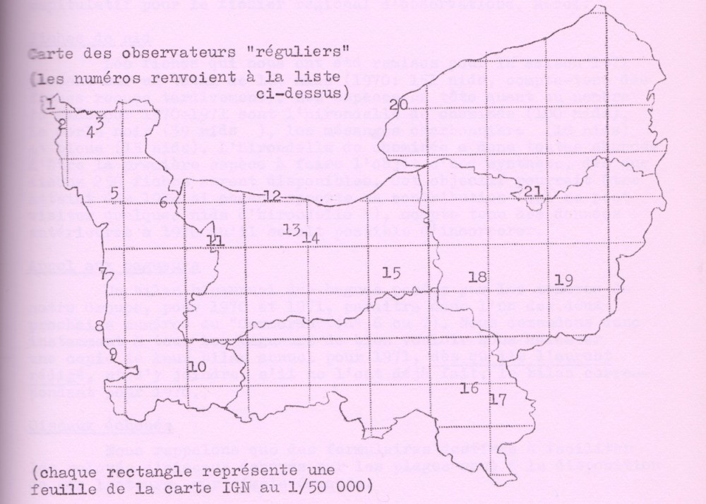 Braillon, B. (1971) - Liste des membres du Groupe Ornithologique Régional. Le Cormoran, 1 (5) :182-185.<br />La carte figure page 185.