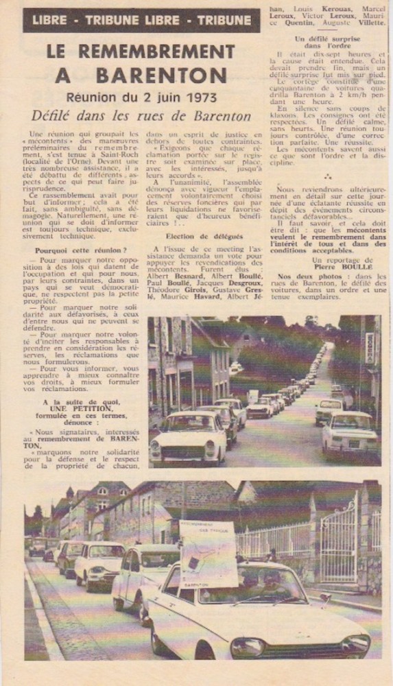 La Gazette de la Manche . Le terme &quot;tribune libre&quot; pour cet article signé Pierre Boulé est à rapprocher de l'ambiance locale. Le maire, Bizet, député, est l'homme puissant du secteur.<br />Gustave Greslé cité parmi les délégués, m'aidera à choisir un &quot;bon&quot; secteur de 20 ha pour le quadrat qui suivra.