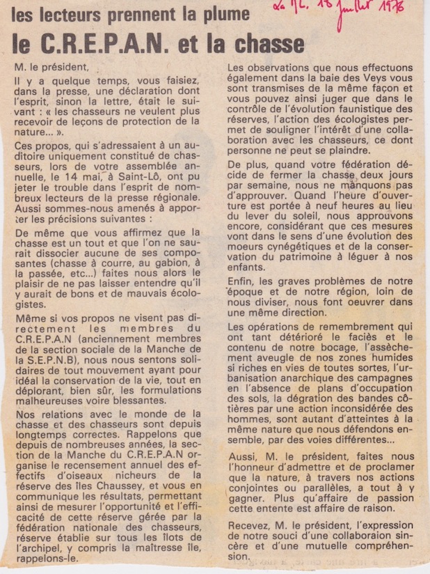 La Manche Libre, édition du 18 juillet 1976, courrier des lecteurs