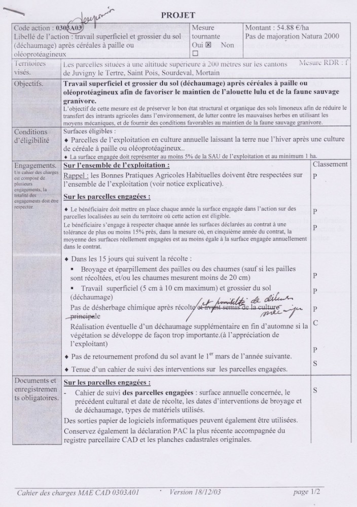 page 1/2 projet d'action favorable au maintien de l'alouette lulu et des granivores (MAE CAD).