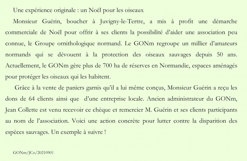 Lors de la remise du chèque, les 3 correspondants de presse locaux avaient été invités. Pas certain que l'actualité scolaire laisse une place &quot;notre&quot; actualité dans les colonnes locales. Mais c'était la meilleure façon de remercier Monsieur Guérin de son geste. Le texte proposé aux correspondants met l'accent sur la protection plus que sur les études, moins porteuses en &quot;charge affective&quot;