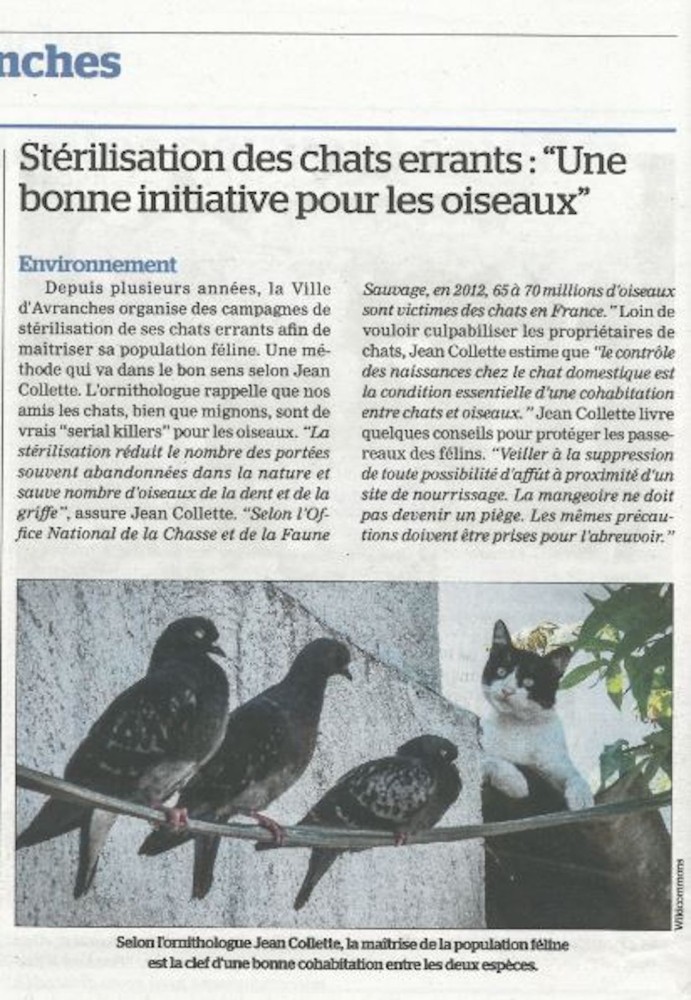 stérilisation chats.JPG (250.48 Kio) Vu 4224 fois Article publié par l'hebdomadaire "La Manche libre"
