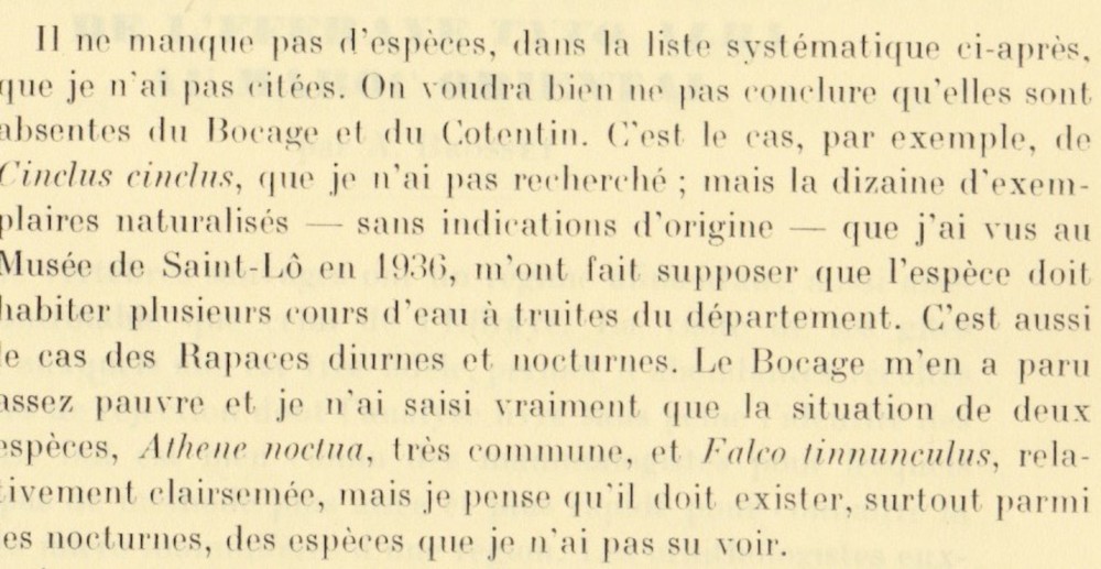 TROUCHE.jpeg (361 Kio) Vu 6098 fois Lucius Trouche, résident à Juvigny-le-Tertre/50 d'octobre 1935 à mars 1937 témoigne de la présence de cincles naturalisés dans les vitrines du musée de Saint-Lô, collection qui sera détruite lors des bombardements de 1945. (Article publié en 3 livraisons dans la revue Alauda, 1956 et suite)
