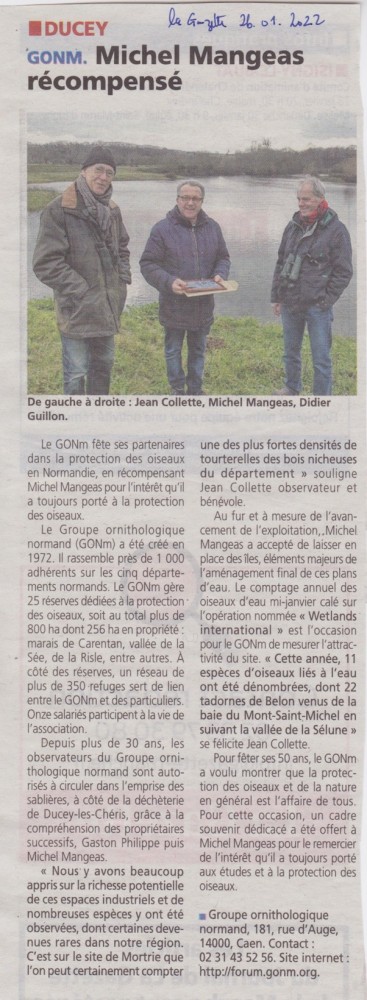 Article publié par la Gazette de la Manche(26 janvier 2022)