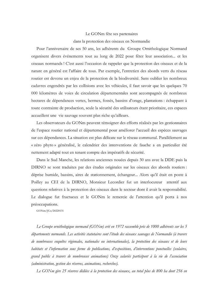 Texte fourni à la presse