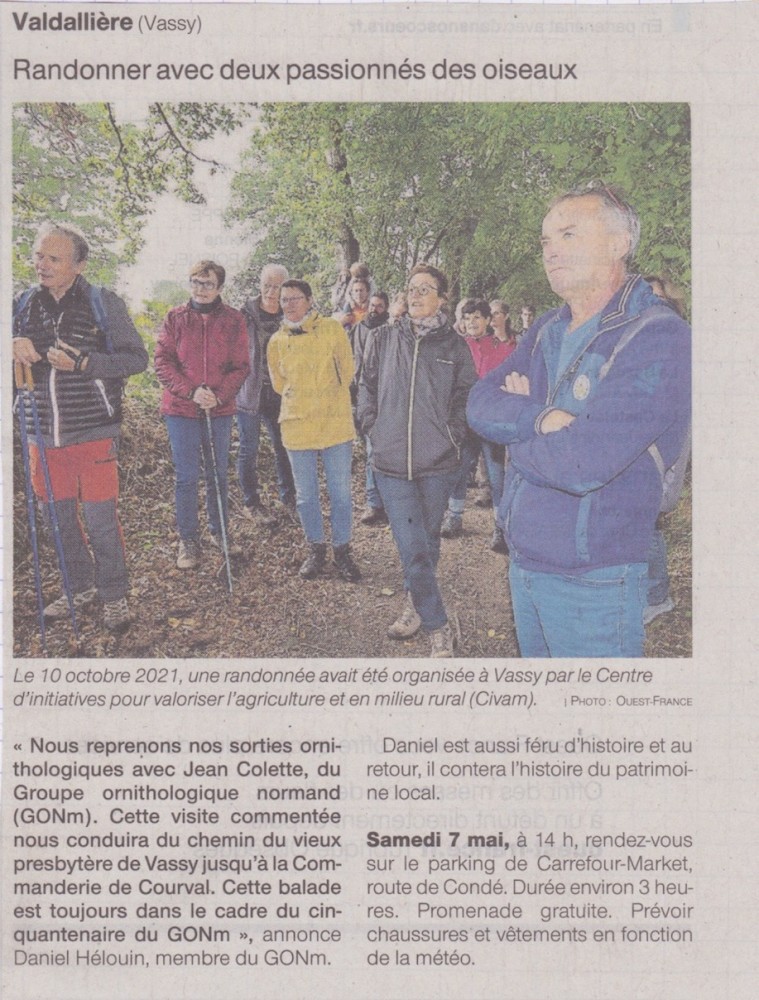 Ouest-France, Vassy, 7-8 mai 2022.