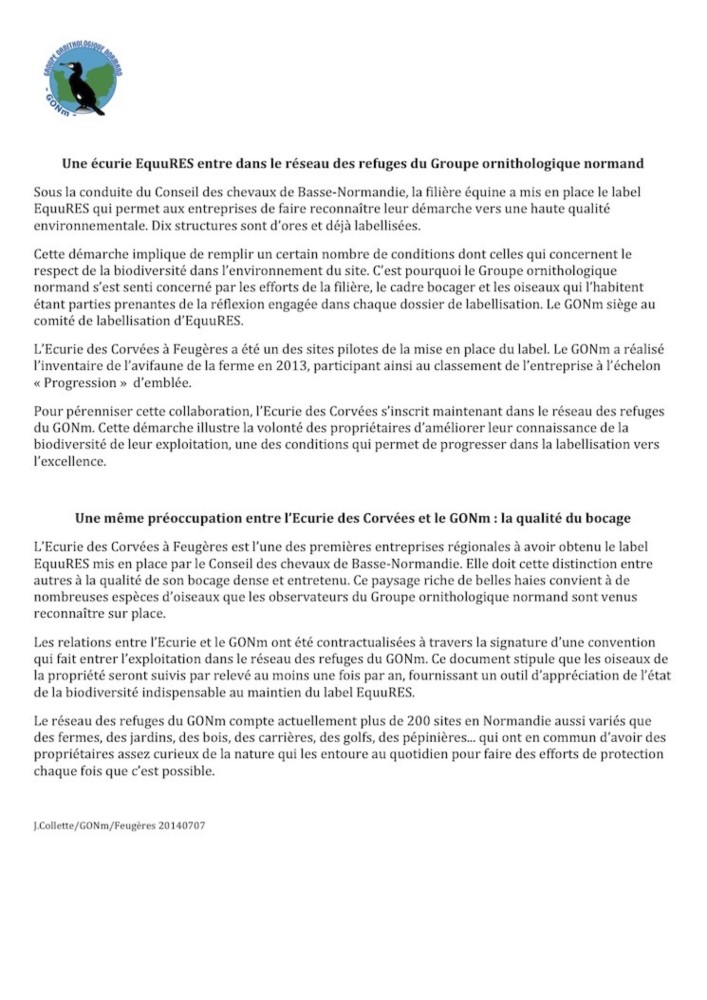 Communiqué remis à la presse et TV en 2014 lors de la signature de la convention refuge.