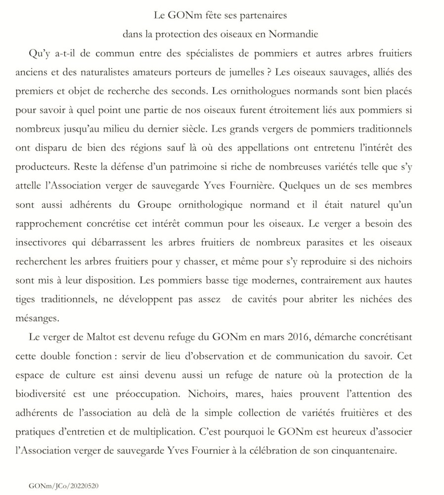 Texte communiqué à la presse locale