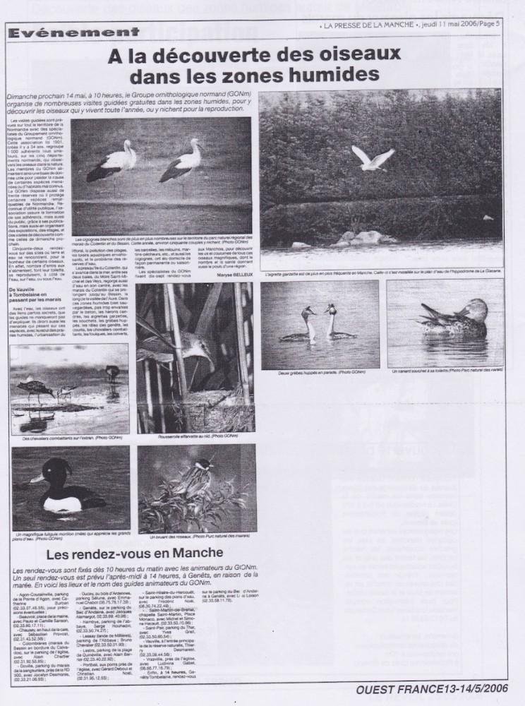 Un exemple d'article publié : Presse de la Manche, jeudi 11 mai 2006