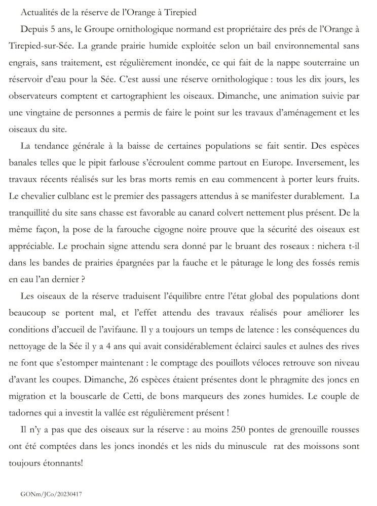 Actualités de la réserve de l’Orange à Tirepied.jpg (664.28 Kio) Vu 4772 fois Argumenter sur le bien fondé des travaux , sujet de médisance locale.