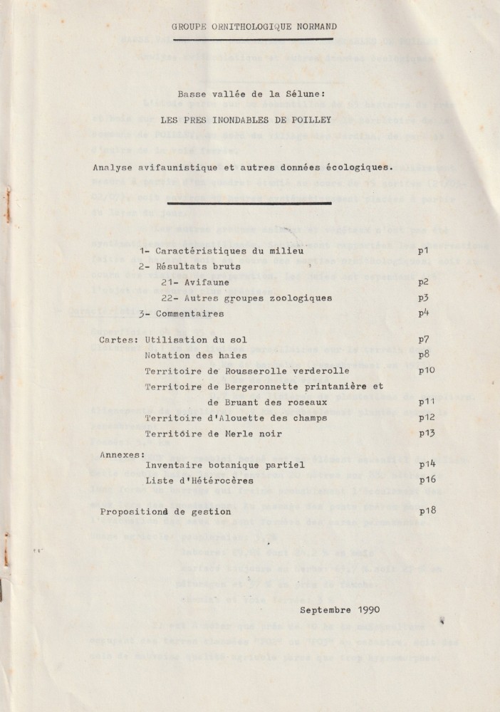 19900901-POILLEY-prés inondables-étude.avifaune.jpeg (512.8 Kio) Vu 13794 fois Étude commandée par la DIREN<br />COLLETTE J. (1990)-Les prés inondables de Poilley. Analyse avifaunistique et autres données écologiques. GONm-DIREN-19 p.