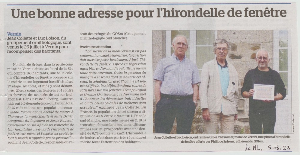 Version la Manche libre, 5 août 2023; le travail de recherche de Luc est devenu anonyme... au sein du &quot;GOSm&quot;...
