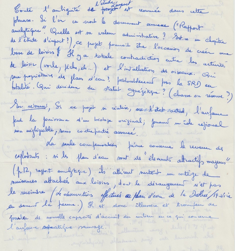 brouillon des remarques déposées au registre des avis en mairie de Poilley; suite (verso) du texte édité plus haut dans la première partie du message.