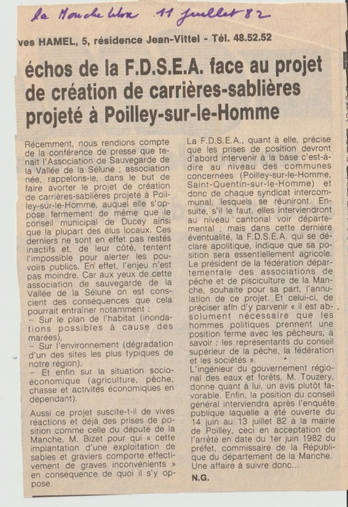 11 juillet 1982, réaction d'un syndicat agricole